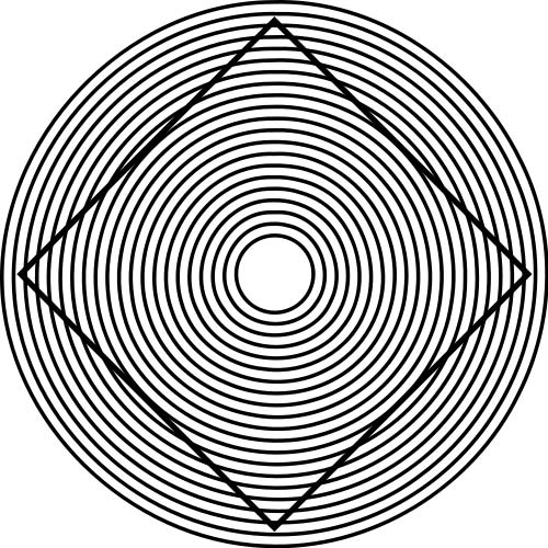 Does the square inside the circles look normal to you or does it appear to have curved lines? This optical illusion was studied by German psychologist Walter Ehrenstein.