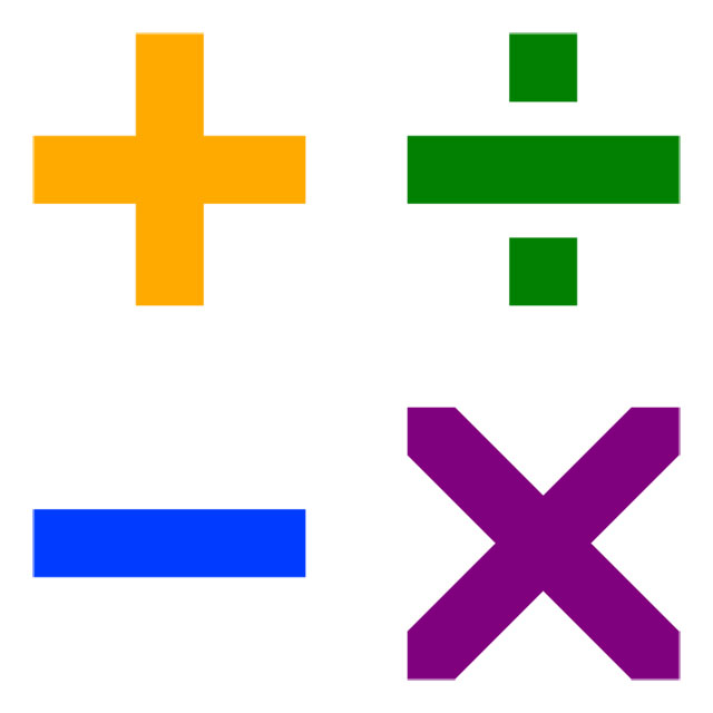 This picture shows four common arithmetic symbols, multiplication, division, addition and subtraction.